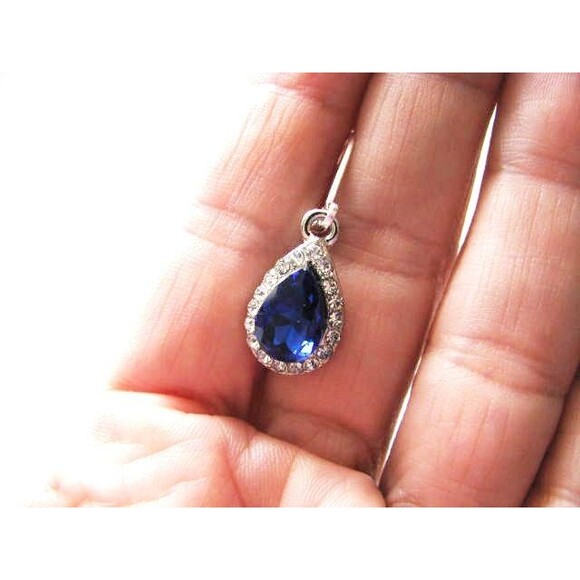 Deep Sapphire cubic zirconia bridal bridesmaid earrings - Picture 5 of 5